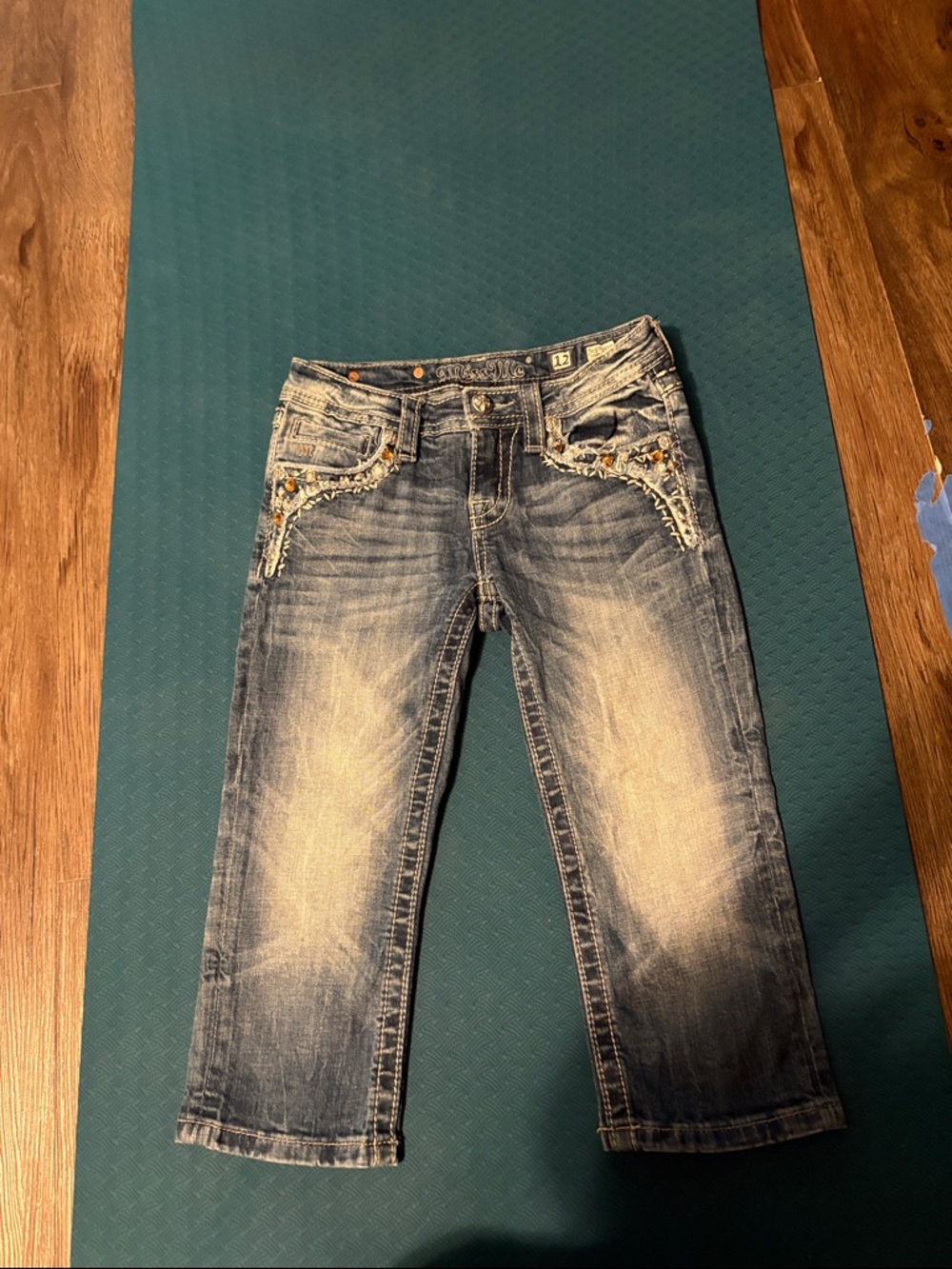 Miss Me Blue Distressed Embellished Back-Pocket Jeans